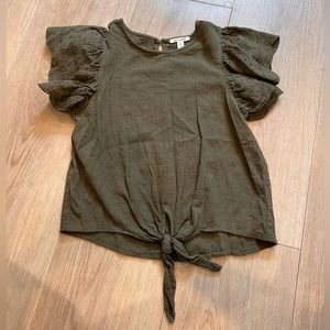 Green tie front shirt lace shoulder detail